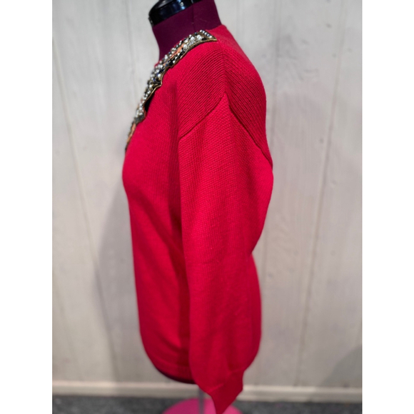 Victoria Harbour Red Beaded Sequin Sweater Large - Picture 12 of 16